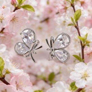 Butterfly Crystal Earrings 925 Sterling Silver Posts Dainty & Elegant